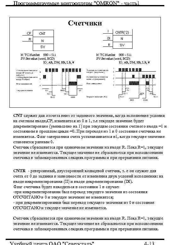 Программируемые контроллеры "OMRON" - часть1 Счетчики N: TC Number 000 – 511 SV: Set