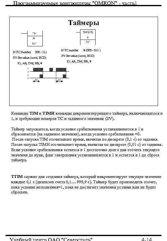 Программируемые контроллеры "OMRON" - часть1 Таймеры N: TC Number 000 - 511 SV: Set