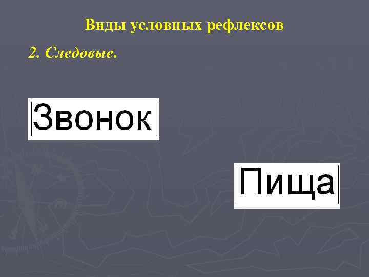 Виды условных рефлексов 2. Следовые. 