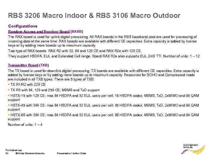 RBS 3206 Macro Indoor & RBS 3106 Macro Outdoor Configurations Random Access and Receiver