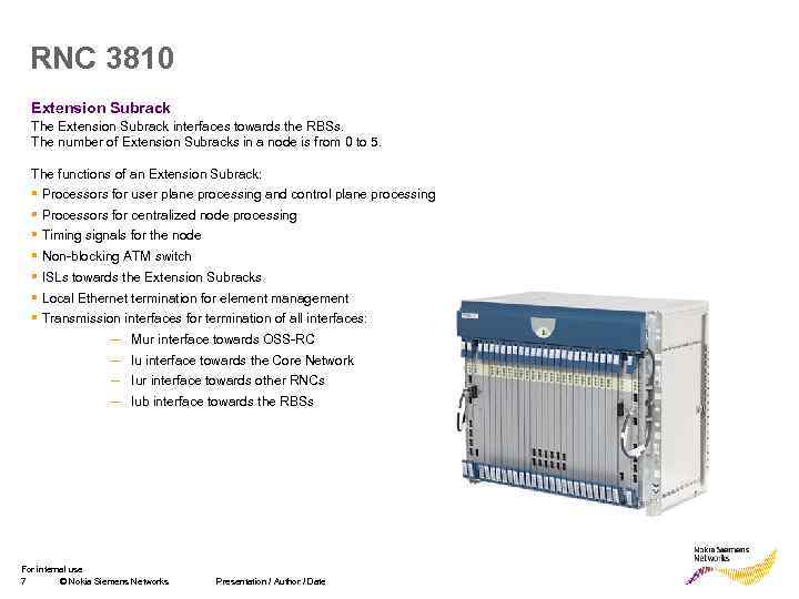 RNC 3810 Extension Subrack The Extension Subrack interfaces towards the RBSs. The number of