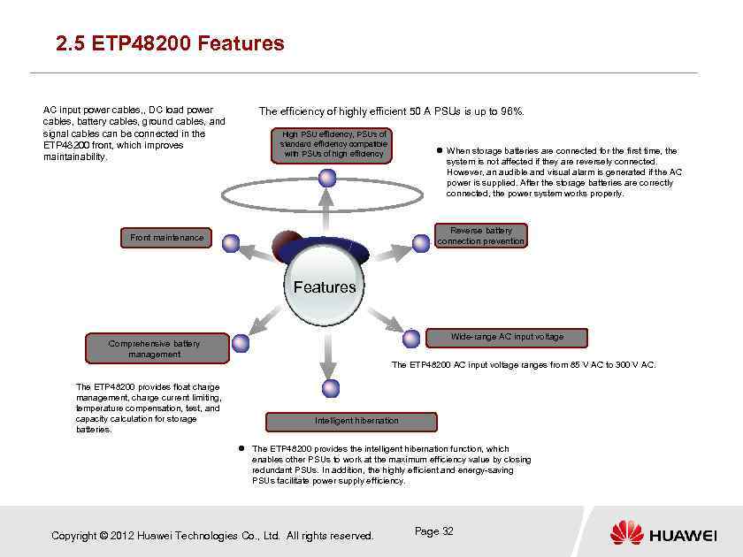 2. 5 ETP 48200 Features AC input power cables, , DC load power cables,