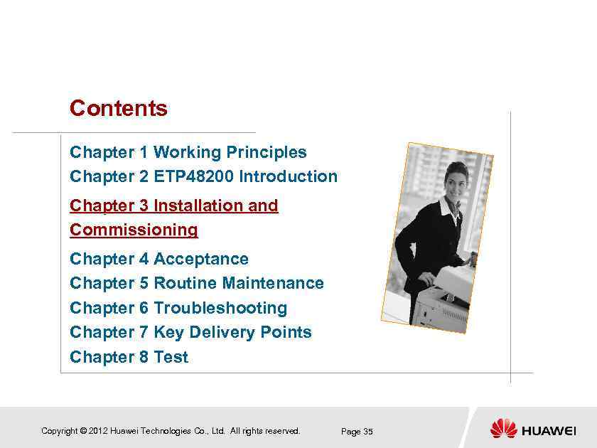 Contents Chapter 1 Working Principles Chapter 2 ETP 48200 Introduction Chapter 3 Installation and