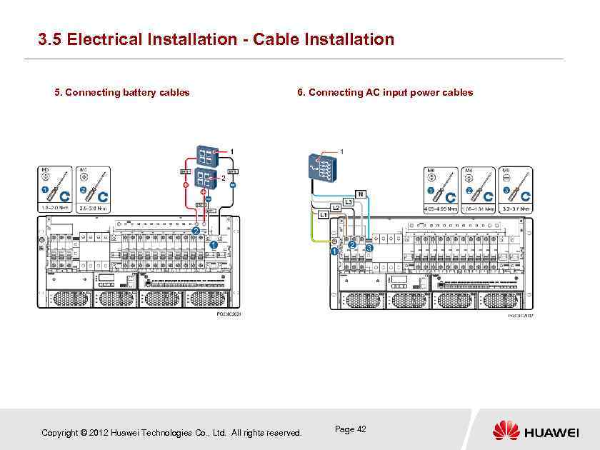 3. 5 Electrical Installation - Cable Installation 5. Connecting battery cables 6. Connecting AC