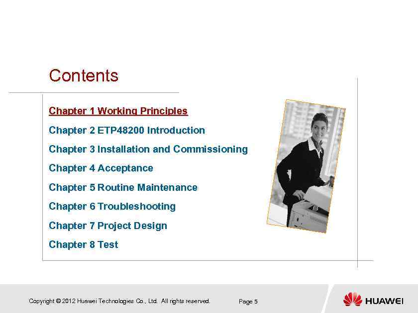 Contents Chapter 1 Working Principles Chapter 2 ETP 48200 Introduction Chapter 3 Installation and