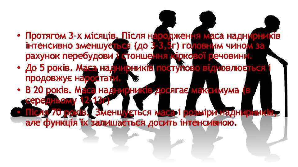  • Протягом 3 -х місяців. Після народження маса наднирників інтенсивно зменшується (до 3