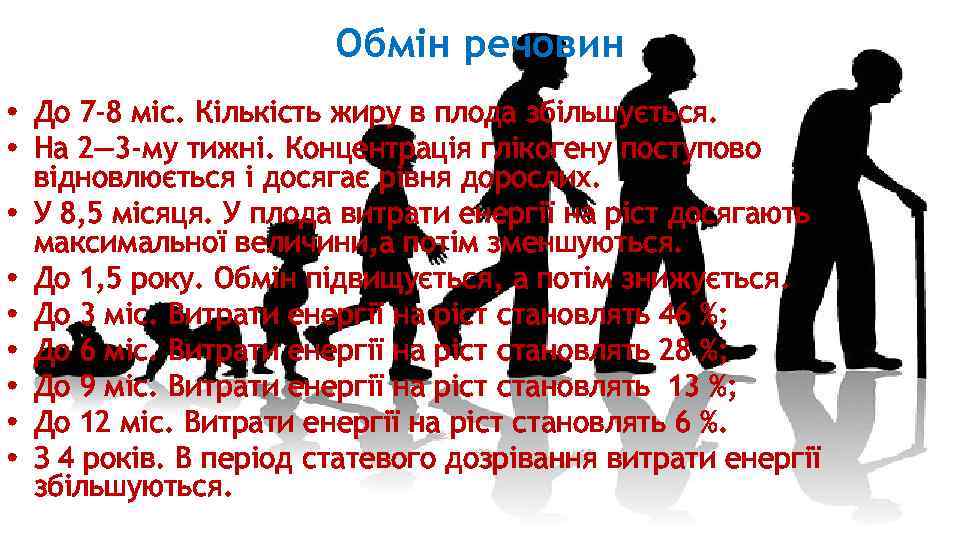 Обмін речовин • До 7 -8 міс. Кількість жиру в плода збільшується. • На