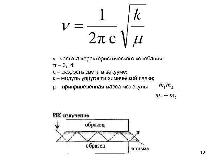 ν– частота характеристического колебания; π – 3, 14; с – скорость света в вакууме;