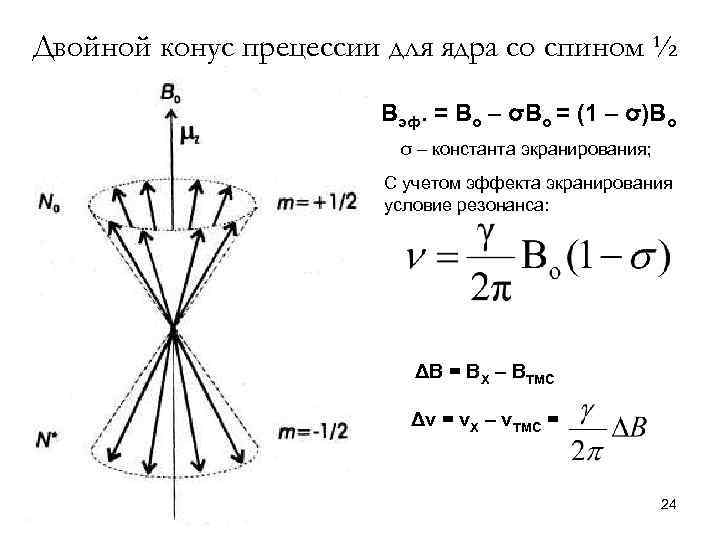 Двойной конус прецессии для ядра со спином ½ Вэф. = Во – σВо =