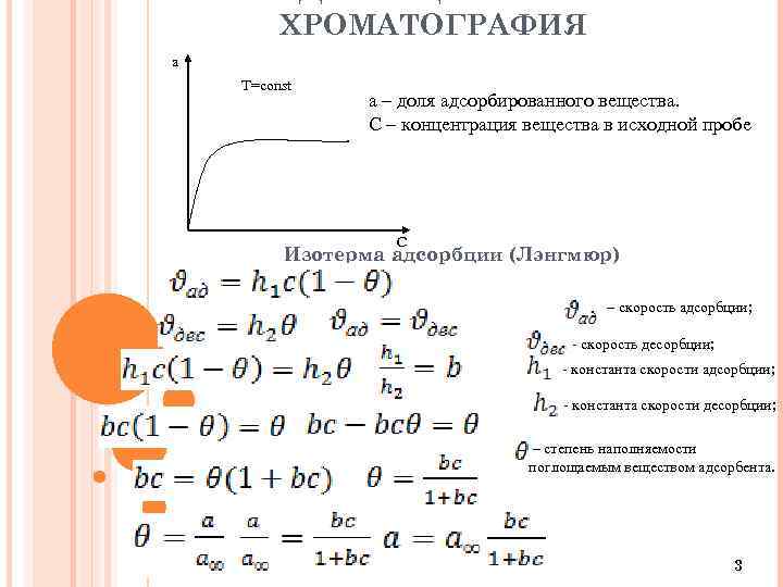 ХРОМАТОГРАФИЯ a T=const а – доля адсорбированного вещества. С – концентрация вещества в исходной