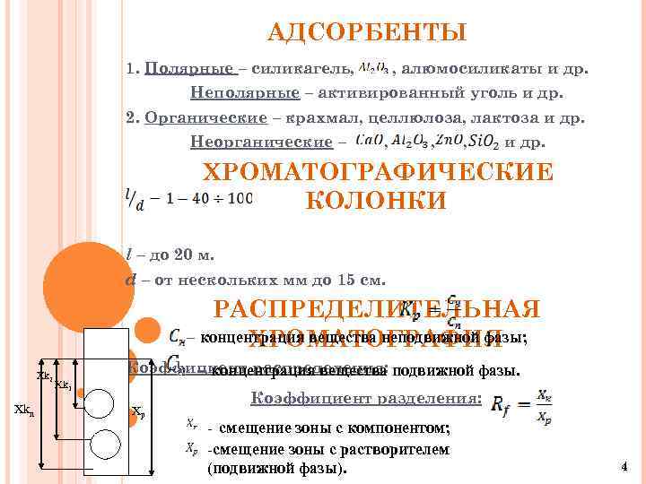 АДСОРБЕНТЫ 1. Полярные – силикагель, , алюмосиликаты и др. Неполярные – активированный уголь и