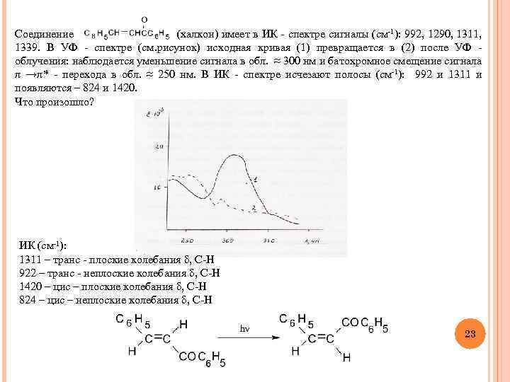 Соединение (халкон) имеет в ИК - спектре сигналы (см-1): 992, 1290, 1311, 1339. В