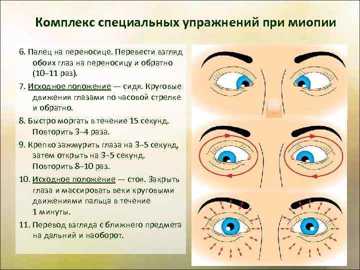 Комплекс специальных упражнений при миопии 6. Палец на переносице. Перевести взгляд обоих глаз на