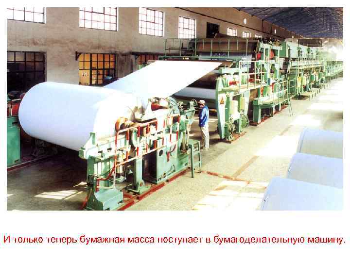 И только теперь бумажная масса поступает в бумагоделательную машину. 