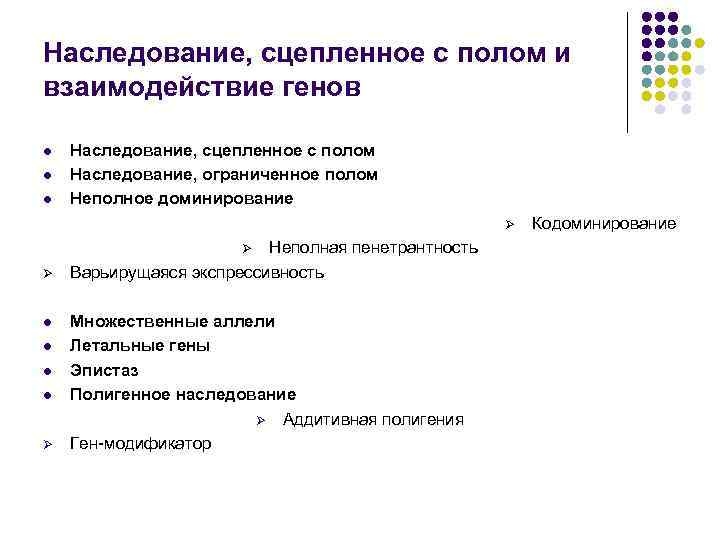 Наследование, сцепленное с полом и взаимодействие генов l l l Наследование, сцепленное с полом