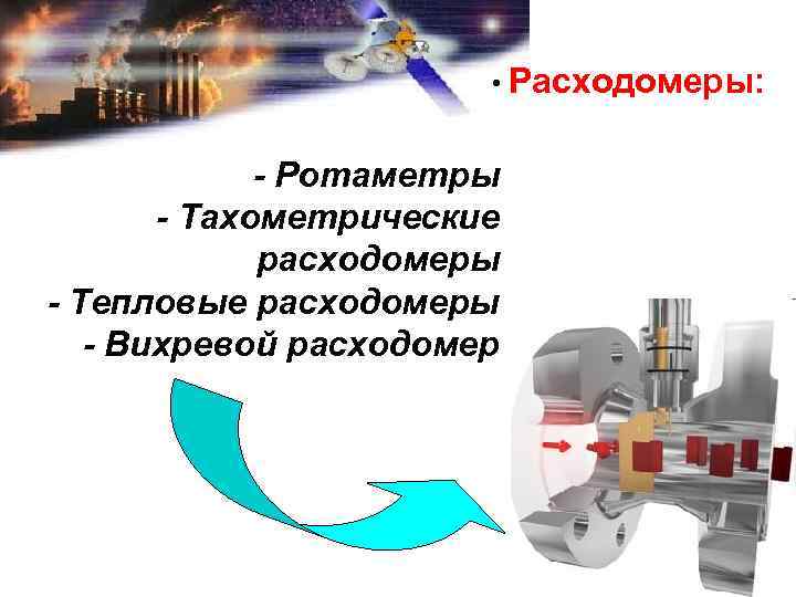  • Расходомеры: - Ротаметры - Тахометрические расходомеры - Тепловые расходомеры - Вихревой расходомер