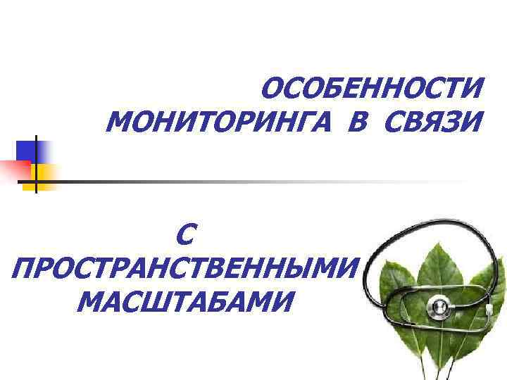 ОСОБЕННОСТИ МОНИТОРИНГА В СВЯЗИ С ПРОСТРАНСТВЕННЫМИ МАСШТАБАМИ 