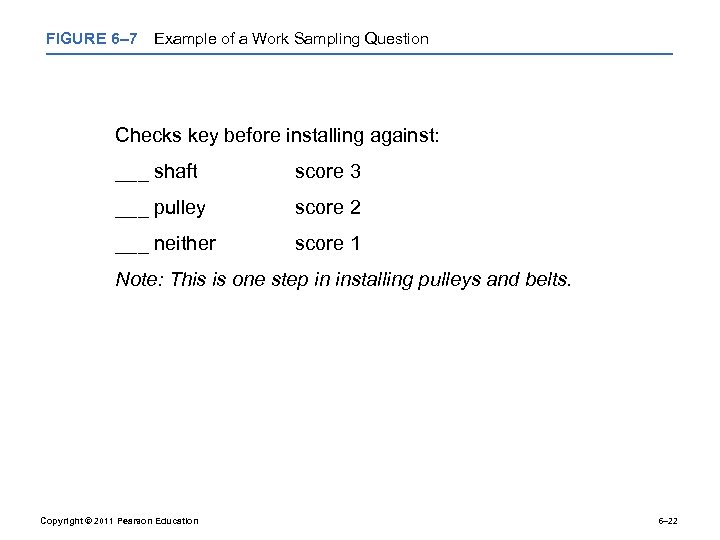 FIGURE 6– 7 Example of a Work Sampling Question Checks key before installing against: