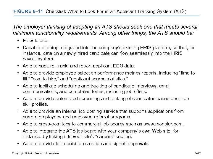 FIGURE 6– 11 Checklist: What to Look For in an Applicant Tracking System (ATS)