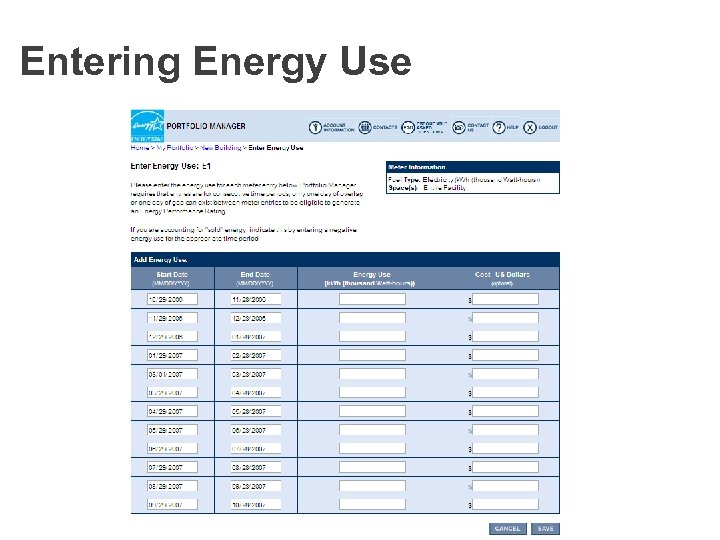 Entering Energy Use 