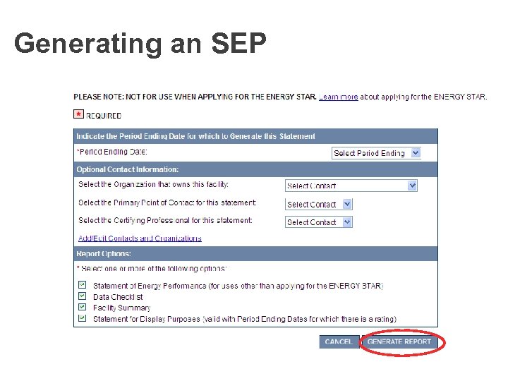 Generating an SEP 