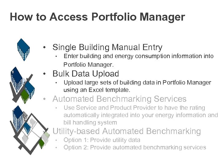 How to Access Portfolio Manager • Single Building Manual Entry • Enter building and