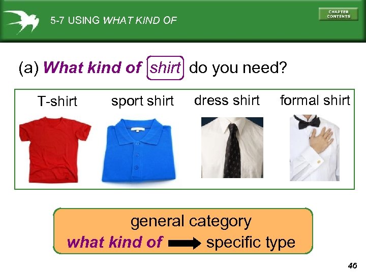 5 -7 USING WHAT KIND OF (a) What kind of shirt do you need?