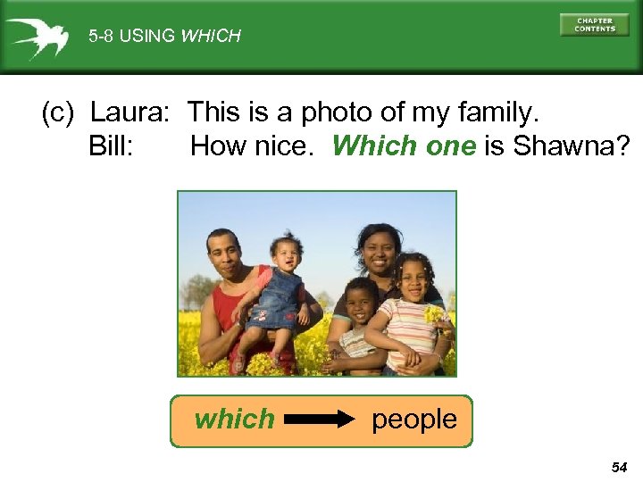 5 -8 USING WHICH (c) Laura: This is a photo of my family. Bill: