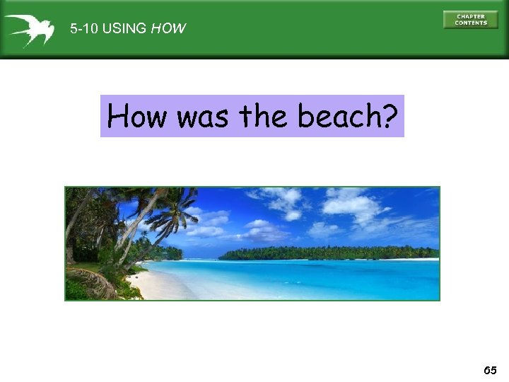 5 -10 USING HOW How was the beach? 65 