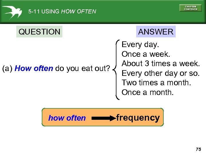 5 -11 USING HOW OFTEN QUESTION (a) How often do you eat out? how