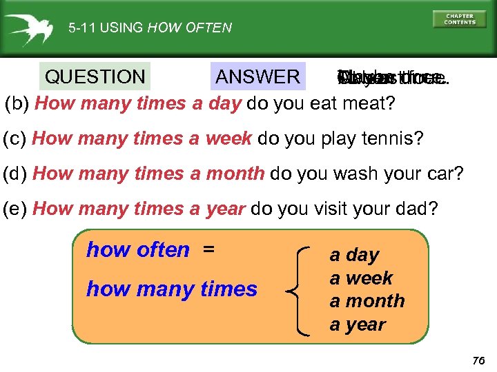 5 -11 USING HOW OFTEN QUESTION ANSWER Maybe four. At least Two or three.