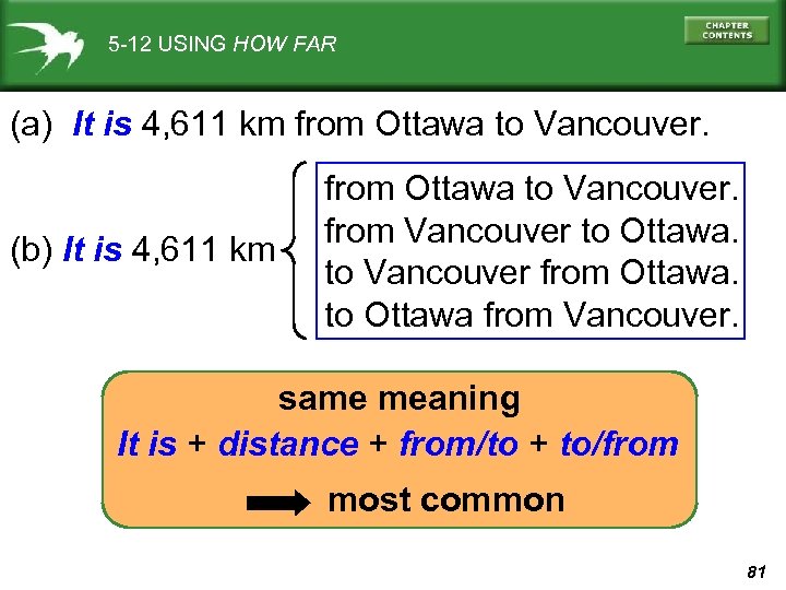 5 -12 USING HOW FAR (a) It is 4, 611 km from Ottawa to