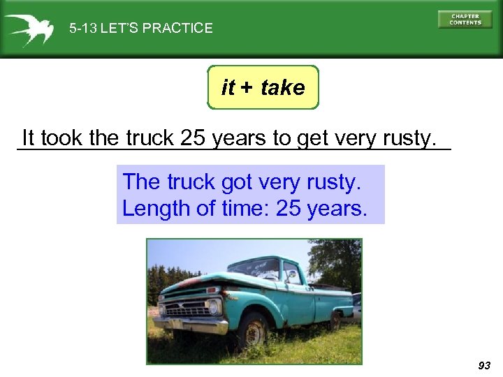 5 -13 LET’S PRACTICE it + take It took the truck 25 years to