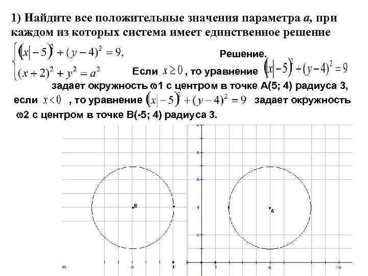 1) Найдите все положительные значения параметра а, при каждом из которых система имеет единственное