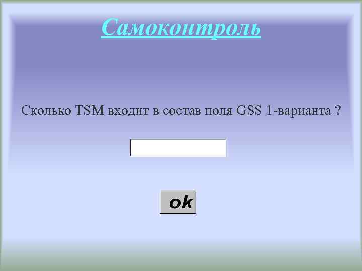 Самоконтроль Сколько TSM входит в состав поля GSS 1 -варианта ? 