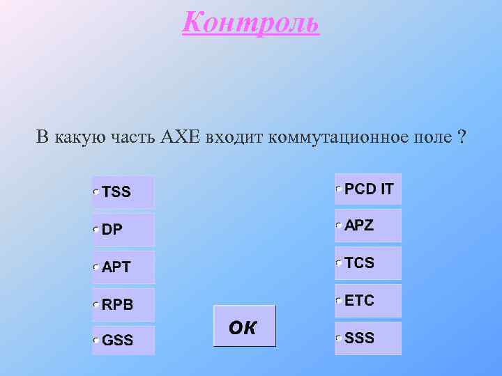 Контроль В какую часть АХЕ входит коммутационное поле ? 