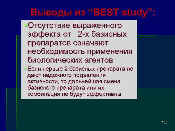 Выводы из “BEST study”: §Отсутствие выраженного эффекта от 2 -х базисных препаратов означают необходимость