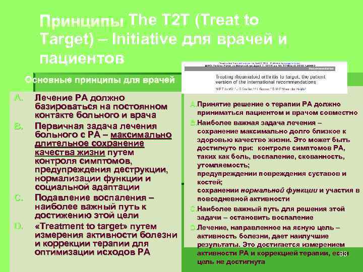 The T 2 T (Treat to Target) – Initiative для врачей и пациентов A.