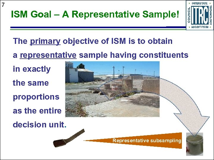 7 ISM Goal – A Representative Sample! The primary objective of ISM is to