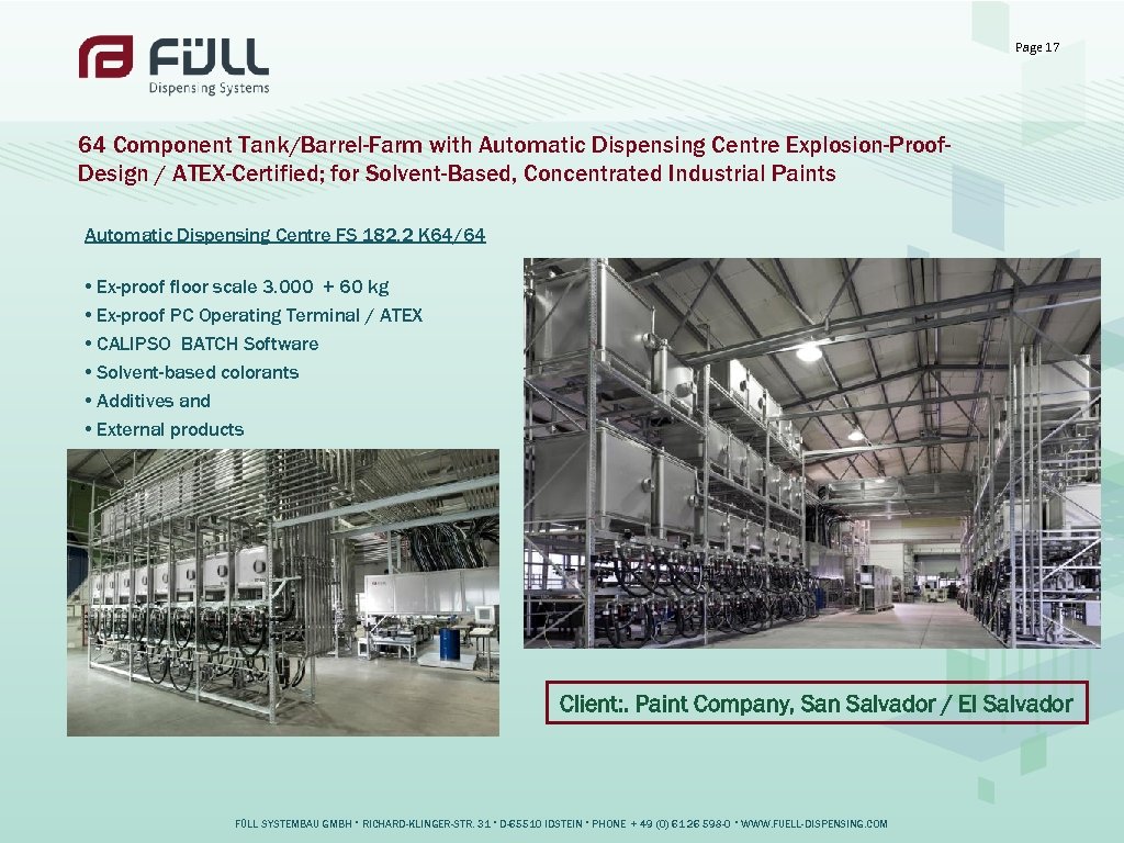 Page 17 64 Component Tank/Barrel-Farm with Automatic Dispensing Centre Explosion-Proof. Design / ATEX-Certified; for