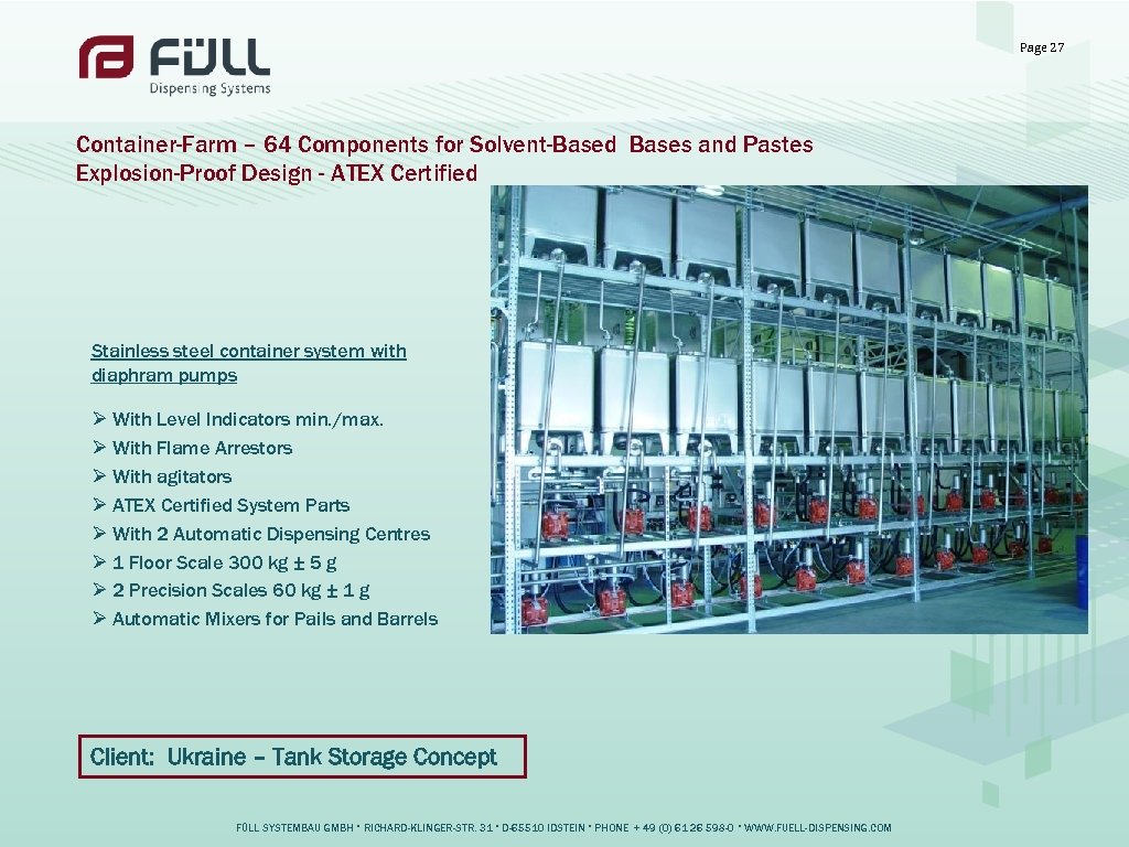 Page 27 Container-Farm – 64 Components for Solvent-Based Bases and Pastes Explosion-Proof Design -
