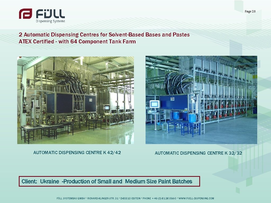 Page 28 2 Automatic Dispensing Centres for Solvent-Based Bases and Pastes ATEX Certified -