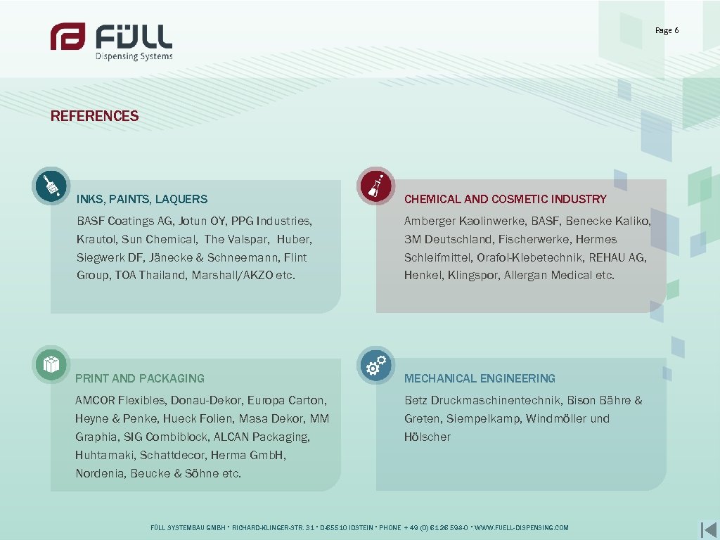 Page 6 REFERENCES INKS, PAINTS, LAQUERS CHEMICAL AND COSMETIC INDUSTRY BASF Coatings AG, Jotun