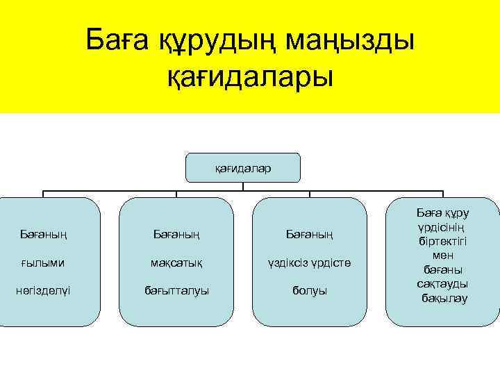 Баға құрудың маңызды қағидалар Бағаның ғылыми мақсатық үздіксіз үрдісте негізделүі бағытталуы болуы Баға құру