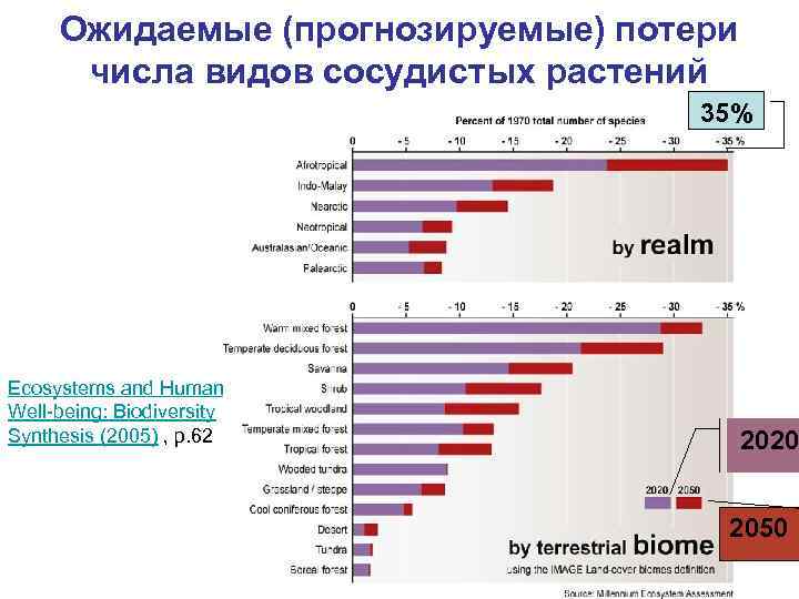 Ожидаемые (прогнозируемые) потери числа видов сосудистых растений 35% Ecosystems and Human Well-being: Biodiversity Synthesis