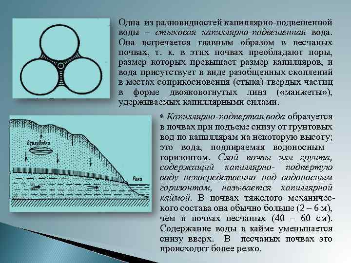 Одна из разновидностей капиллярно-подвешенной воды – стыковая капиллярно-подвешенная вода. Она встречается главным образом в