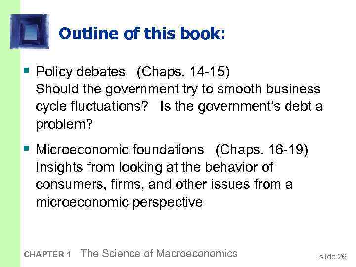 Outline of this book: § Policy debates (Chaps. 14 -15) Should the government try