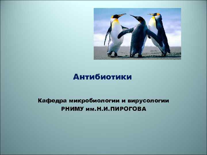 Антибиотики Кафедра микробиологии и вирусологии РНИМУ им. Н. И. ПИРОГОВА 