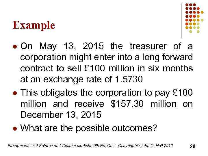 Example l l l On May 13, 2015 the treasurer of a corporation might