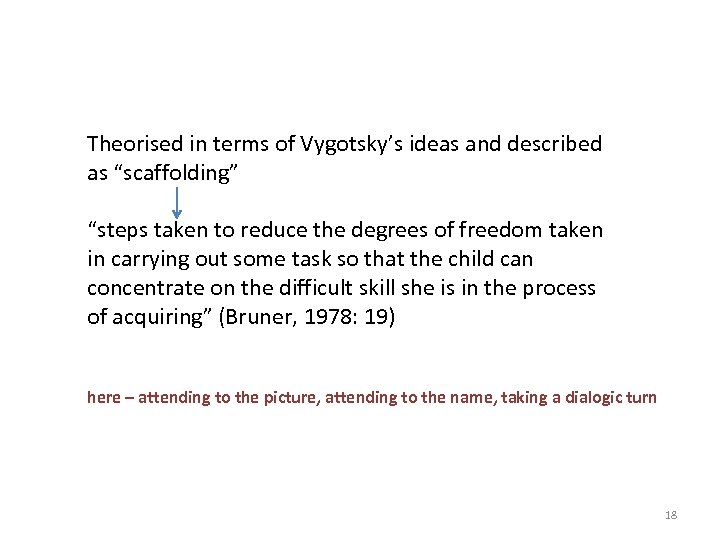  Theorised in terms of Vygotsky’s ideas and described as “scaffolding” “steps taken to